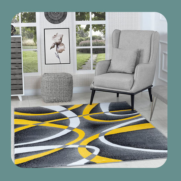 Ivy Bronx Burta Performance White/Dark Gray/Yellow Rug Wayfair